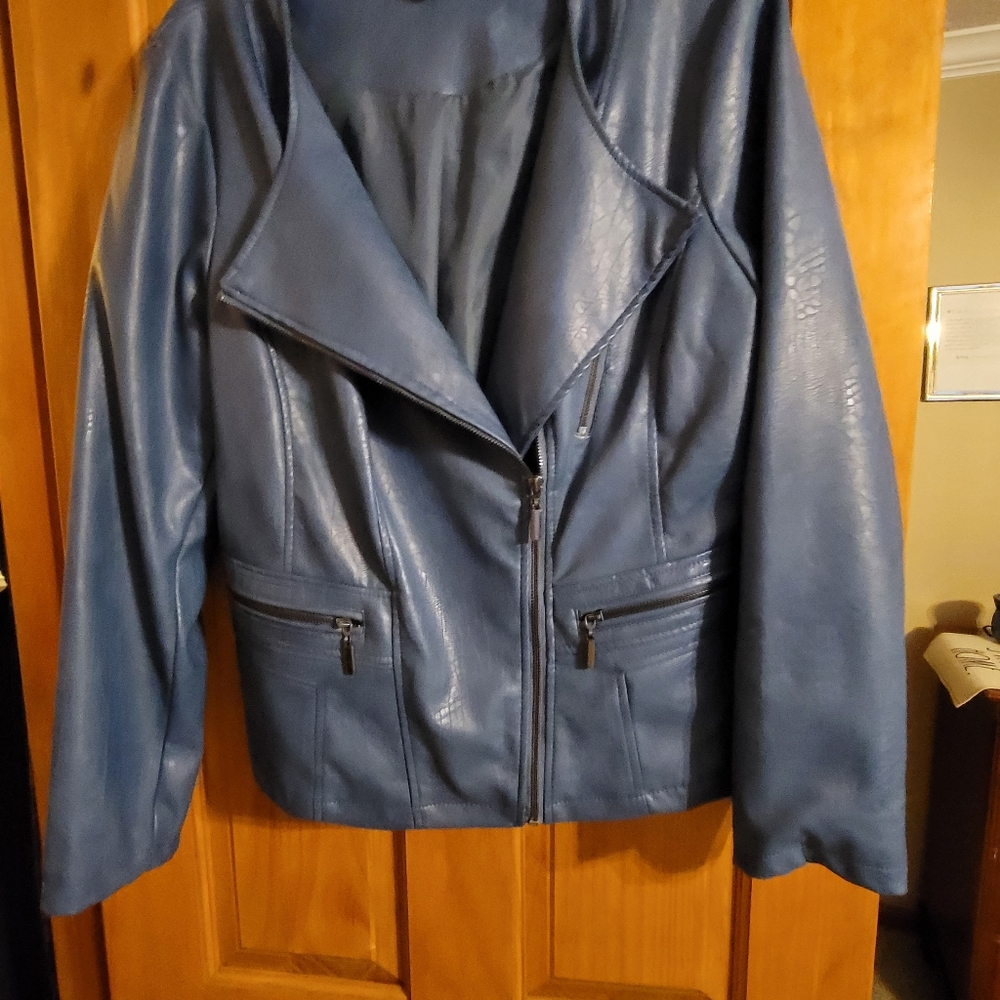 Women's motor cycle style jacket, size XL powder blue never worn